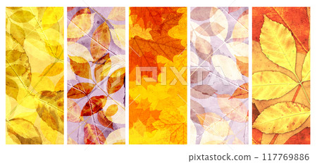 Set of vertical or horizontal vintage nature banners with autumn leaves. Collection of fall banners with yellow and red leaf and retro paper texture. Copy space for text Set of vertical or horizontal vintage nature banners with autumn leaves. Collection of fall banners with yellow and red leaf and retro paper texture. Copy space for text 117769886