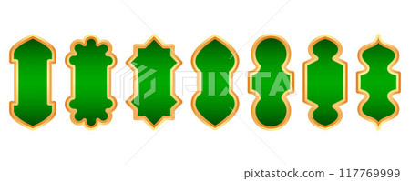 Ramadan golden frame. Islamic window shape. Arabic vector arch. Muslim vintage border for design with green background. Indian decoration in oriental style. Ramadan golden frame. Islamic window shape. Arabic vector arch. Muslim vintage border for design with green background. Indian decoration in oriental style. 117769999
