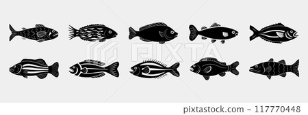 Fish silhouette vector illustration. Fish silhouette, Icon and Sign. 117770448