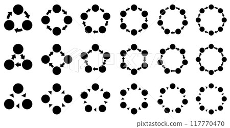 資訊圖表的向量插圖集，其中的圖表和箭頭表示各種形狀的循環 117770470