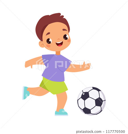 Boy Character Play Football Do Sport Vector Illustration 117770500