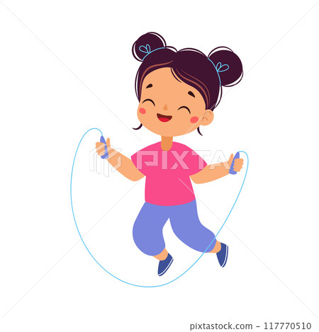 Girl Character Skipping Rope Do Sport Vector Illustration 117770510