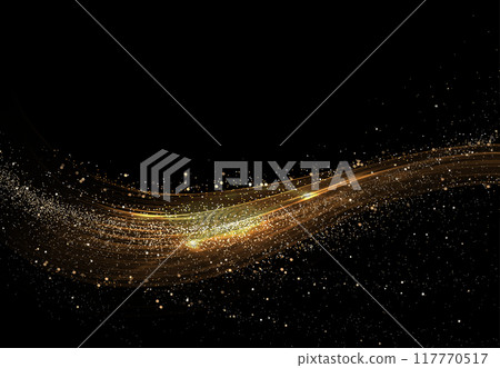 Textured isolated arc with sparkling gold tinsel on black background Textured isolated arc with sparkling gold tinsel on black background 117770517