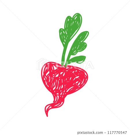 Radish as Kids Doodle Simple Hand Drawn Element Vector Illustration 117770547