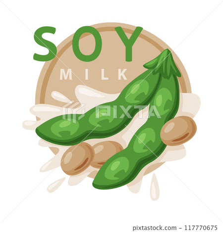 Natural Soy Product from Soybean Plant with Splashing Milk and Green Pod with Bean Vector Composition Natural Soy Product from Soybean Plant with Splashing Milk and Green Pod with Bean Vector Composition 117770675