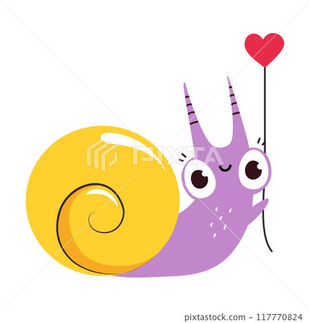 Cute Snail Character with Shell Holding Heart on String Vector Illustration Cute Snail Character with Shell Holding Heart on String Vector Illustration 117770824
