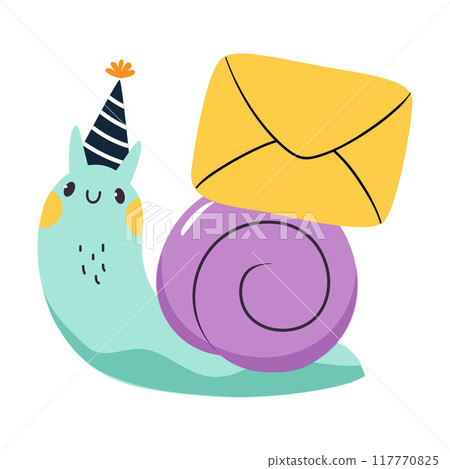 Cute Snail Character with Shell Carrying Envelope on Its Back Vector Illustration Cute Snail Character with Shell Carrying Envelope on Its Back Vector Illustration 117770825