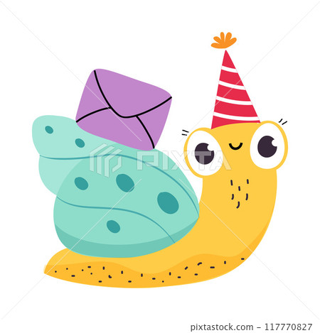 Cute Snail Character with Shell Carrying Envelope on Its Back Vector Illustration Cute Snail Character with Shell Carrying Envelope on Its Back Vector Illustration 117770827