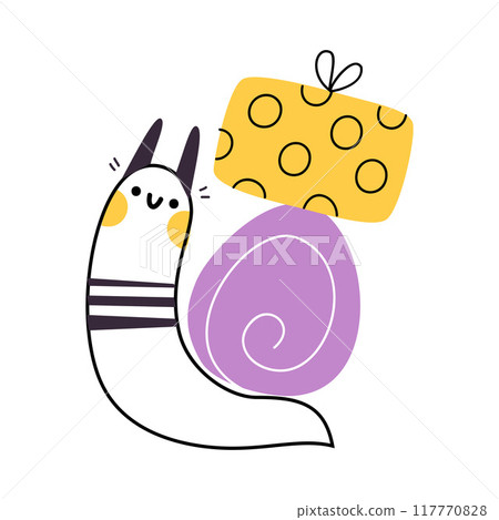 Cute Snail Character with Shell Carrying Gift Box on Its Back Vector Illustration Cute Snail Character with Shell Carrying Gift Box on Its Back Vector Illustration 117770828