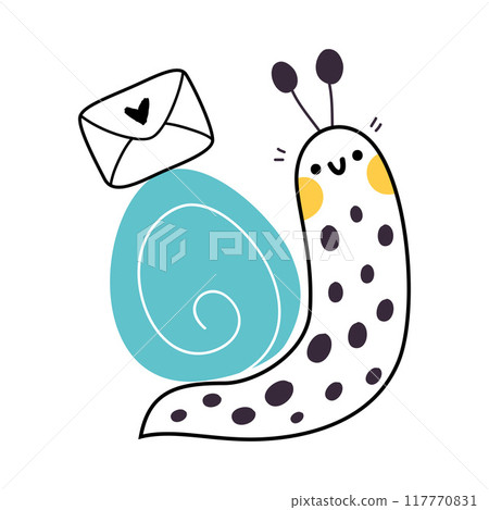 Cute Snail Character with Shell Carrying Envelope on Its Back Vector Illustration Cute Snail Character with Shell Carrying Envelope on Its Back Vector Illustration 117770831