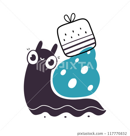 Cute Snail Character with Shell Carrying Gift Box on Its Back Vector Illustration Cute Snail Character with Shell Carrying Gift Box on Its Back Vector Illustration 117770832
