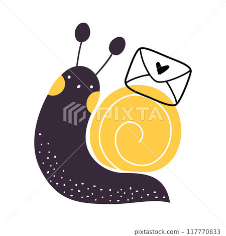 Cute Snail Character with Shell Carrying Envelope on Its Back Vector Illustration 117770833