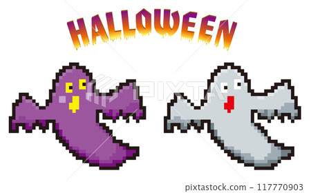 8-bit pixel art, deformed, ghosts, monsters icons, illustrations for Halloween. 117770903