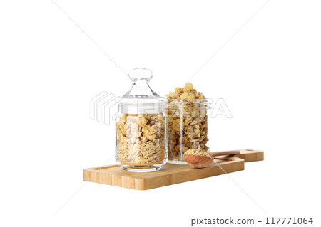 PNG,Muesli in glass jars, isolated on white background 117771064