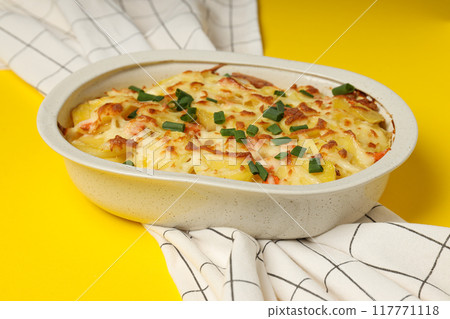 Concept of tasty and delicious homemade food - potato casserole 117771118