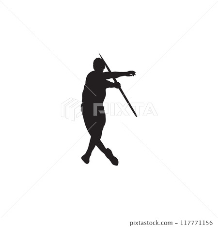 Javelin throw man athlete in athletics black silhouette. 117771156
