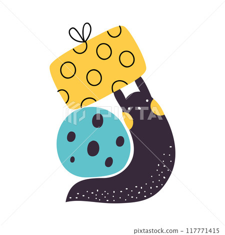 Cute Snail Character with Shell Carrying Gift Box on Its Back Vector Illustration 117771415