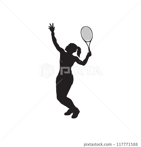Black silhouettes of tennis players on a white background 117771588