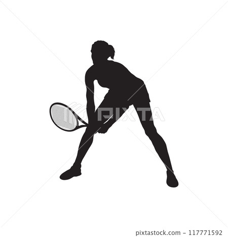Black silhouettes of tennis players on a white background Black silhouettes of tennis players on a white background 117771592