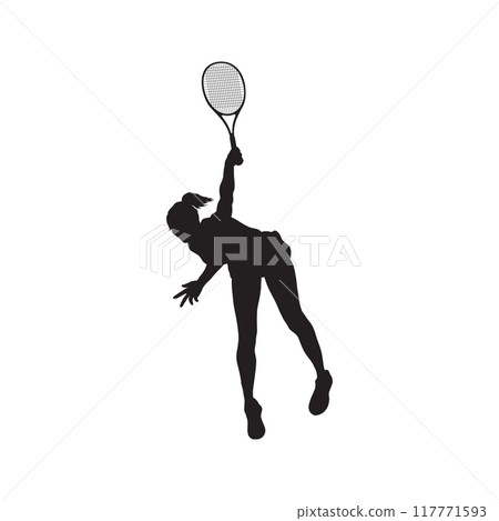 Black silhouettes of tennis players on a white background 117771593