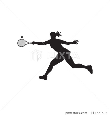 Black silhouettes of tennis players on a white background 117771596