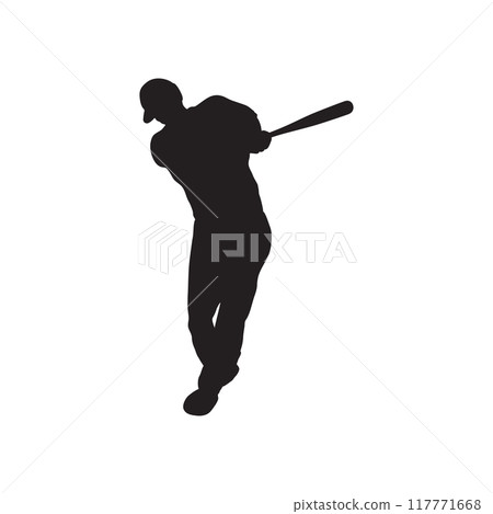 silhouette of baseball player vector black and white background. 117771668