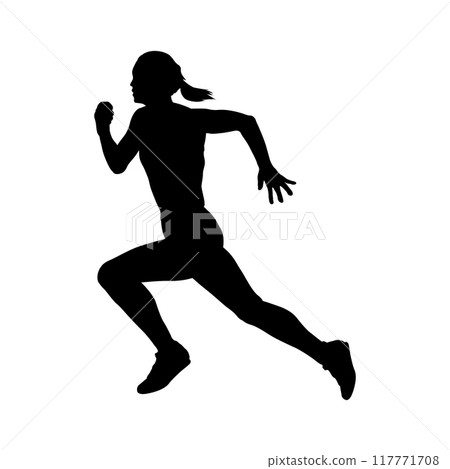 Set of silhouettes of running women. Run, runner, sport. illustration 117771708
