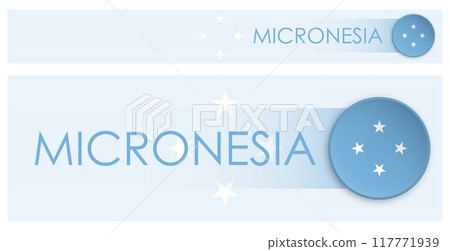 Micronesia flag horizontal web banner in modern neomorphism style. Webpage Micronesia country header button for mobile application or internet site. Vector Micronesia flag horizontal web banner in modern neomorphism style. Webpage Micronesia country header button for mobile application or internet site. Vector 117771939