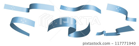 Set of holiday ribbons. Micronesia flag waving in wind. Separation into lower and upper layers. Design element. Vector on white background 117771940