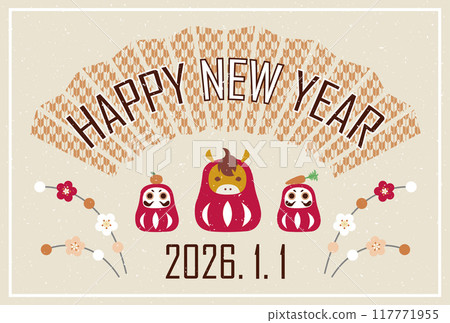 New Year's card postcard material with illustrations based on the horse motif for the year of the horse 2026 117771955