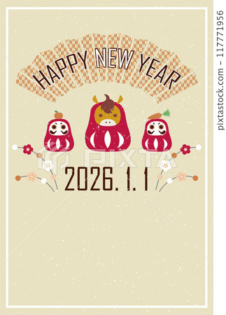 New Year's card postcard material with illustrations based on the horse motif for the year of the horse 2026 117771956