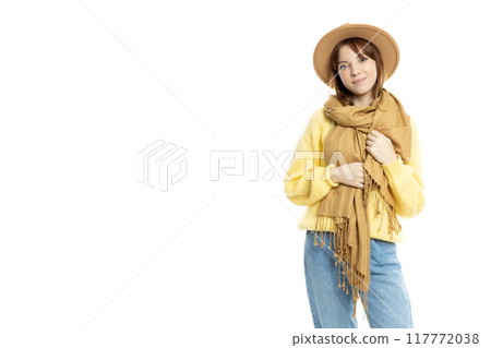 PNG, girl in a hat and a scarf, isolated on white background PNG, girl in a hat and a scarf, isolated on white background 117772038