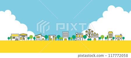 警察崗亭、建築物、房子等簡單可愛的城市插畫 117772058