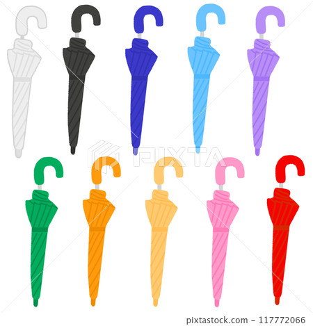 Illustration of closed umbrellas of various colors 117772066