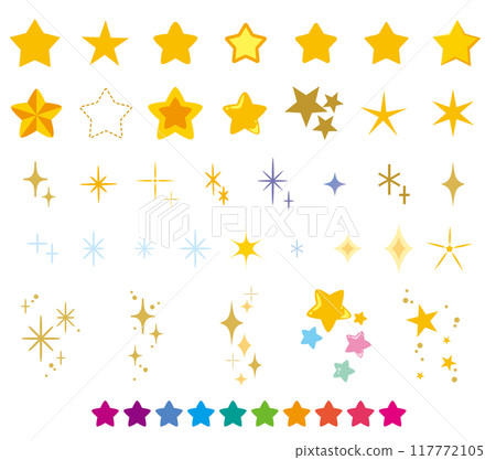 A simple and colorful icon set of stars and sparkles A simple and colorful icon set of stars and sparkles 117772105