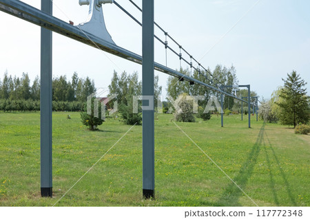 String-rail speed road. Modern technologies, transportation of future. Alternative transportation. Experimental site in Belarus. String-rail speed road. Modern technologies, transportation of future. Alternative transportation. Experimental site in Belarus. 117772348