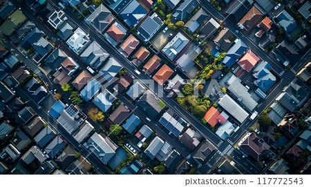 Aerial view of a densely populated urban residential area 117772543