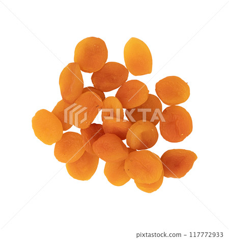 heap of dried apricots isolated on white background heap of dried apricots isolated on white background 117772933