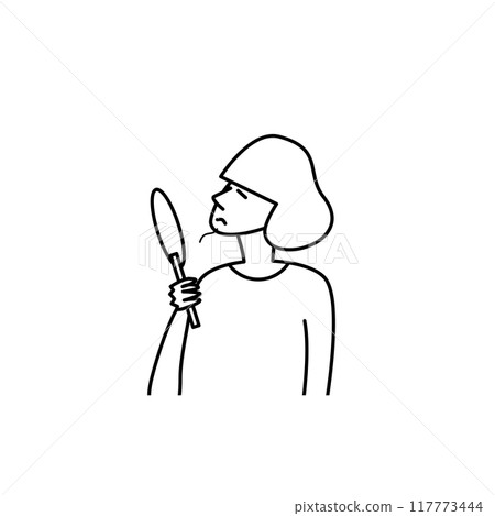 Illustration of a girl who is sad after discovering hair growing from her chin Illustration of a girl who is sad after discovering hair growing from her chin 117773444