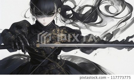 Tattooed "kunoichi" cyborg girl 117773775