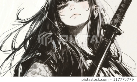Tattooed "kunoichi" cyborg girl 117773779