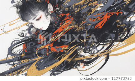 Tattooed "kunoichi" cyborg girl 117773783