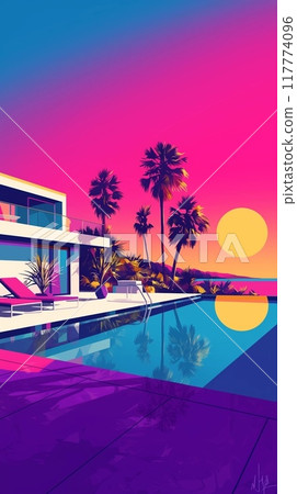 80s City Pop Art Neon Colors Vertical Image 117774096