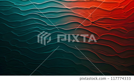 The mesmerizing artwork exhibits a captivating effect with abstract waves transitioning gracefully from teal to deep orange, creating a stunning display that captivates the eye 117774333