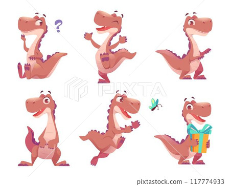 Dinosaur. Cartoon funny fantasy dragon in different poses exact vector cute monster dinosaur Dinosaur. Cartoon funny fantasy dragon in different poses exact vector cute monster dinosaur 117774933