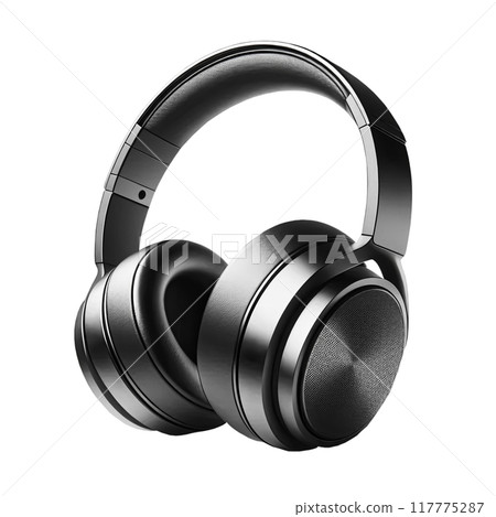 Black wireless headphones isolated on white background, copy space 117775287
