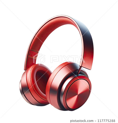 Red wireless headphones isolated on white background, copy space Red wireless headphones isolated on white background, copy space 117775288