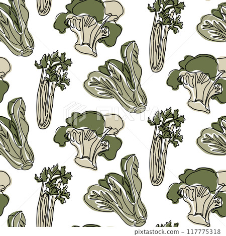 Retro style pattern with organic green vegetables Retro style pattern with organic green vegetables 117775318
