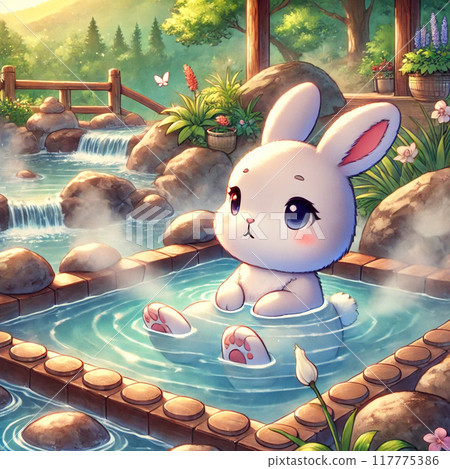 Rabbit soaking in hot spring 117775386