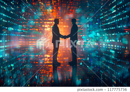 Handshake between business people and futuristic technology background. 117775736